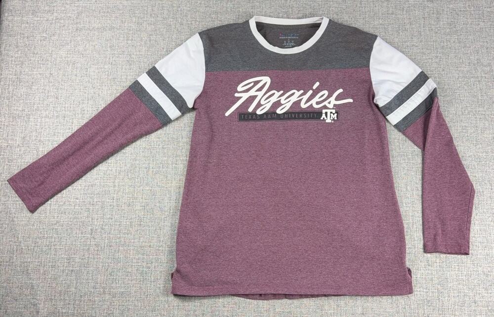 Texas A&M Aggies Champion Womens S Long Sleeve Shirt Maroon Colorblock NCAA